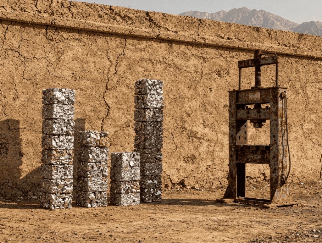 Compressed metal stacks and press, Leroy Brothers atelier