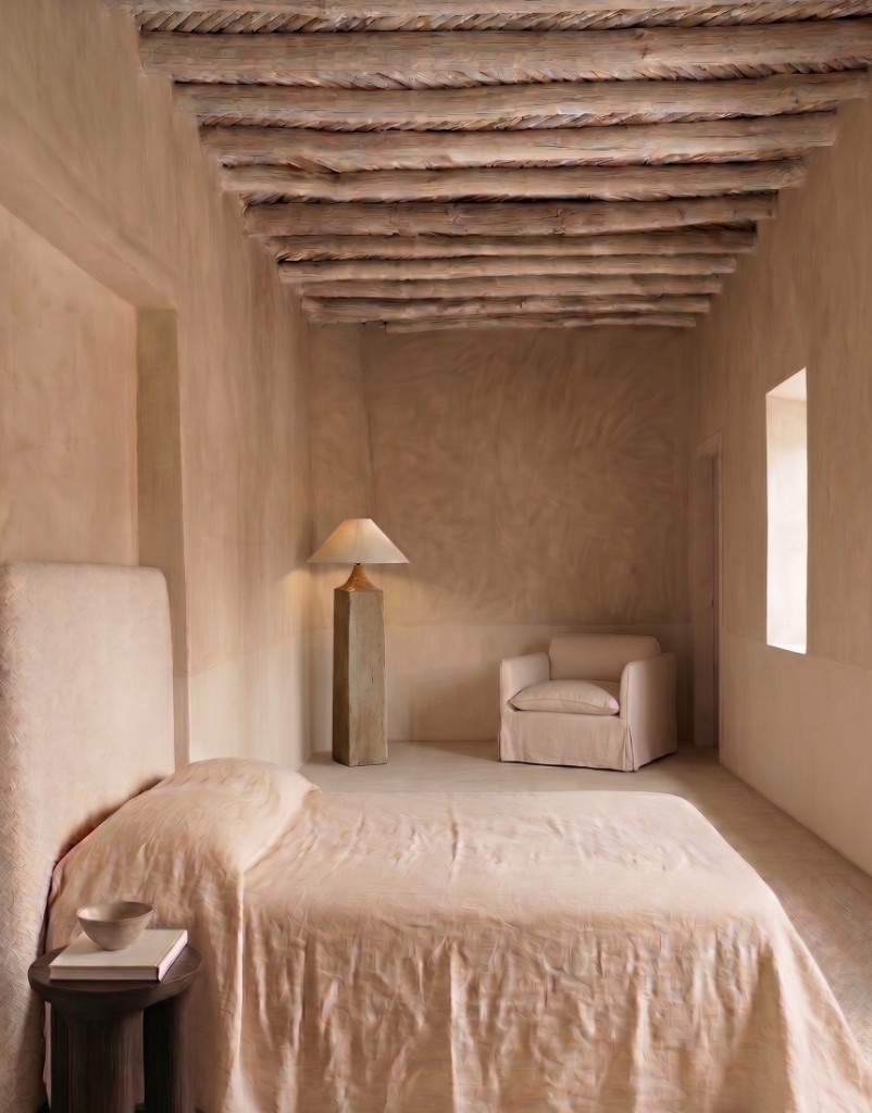 Guest room, tadelakt and linen, Tigmi